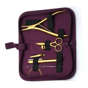 Kit d'outils professionnels pour extensions de cheveux de salon avec outils de pose en acier inoxydable, étui de transport, ciseaux, pinces, crochet et boucle - Product Image 2