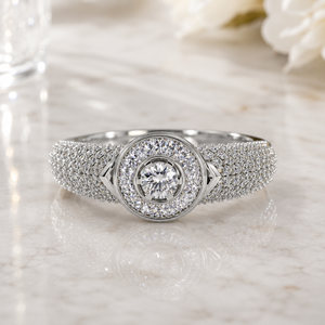 Anillo de Compromiso Clásico con Halo de Diamantes Cultivados en Laboratorio, Chapado en Rodio, Oro Blanco, Certificado IGI, Banda Brillante con Pavé para Propuesta de Matrimonio - Product Image 1