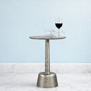 Contemporary Cast Aluminum <b>Bar</b> <b>Table</b> Ribbed Pedestal Base Wide Round Top Strong Stability Refined Minimal Luxe Accent - Product Image 1