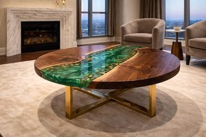 Coastal <b>Epoxy</b> & Wood <b>Coffee</b> <b>Table</b> Handmade Ocean Wave Design Eco-Friendly Modern Indoor Decor - Product Image 5