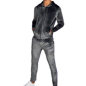 Survêtement en velours pour homme, veste à capuche zippée, pantalon à taille élastique, couleur unie, tenue décontractée d'hiver, coupe régulière longueur entière - Product Image 5