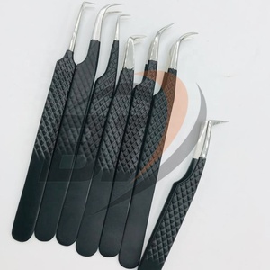 Professional High Quality Black Matte Japanese Stainless Steel Eyelash Extension Tweezers Custom Logo Pointed Tip 45 Degree - Product Image 2