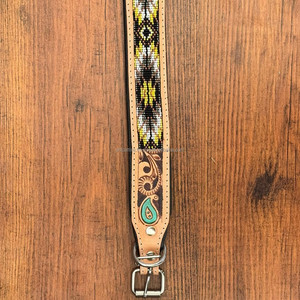 High Quality Adjustable Hand Tooled Leather Beaded Pet Collars Soft <b>Padded</b> Genuine Cowhide Leather Durable Heavy Duty Dog Collar - Product Image 5