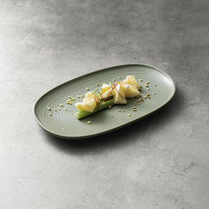 Assiettes ovales en porcelaine vert <span class=keywords><strong>pois</strong></span>, finition mate, style estival, design le plus récent 2026, pour événements traiteur, en céramique, pour servir des plats rafraîchissants - Product Image 2