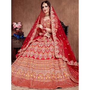 Wedding <b>Silk</b> Plus Size Lehenga Choli with Double Dupatta in <b>Red</b> - Product Image 5