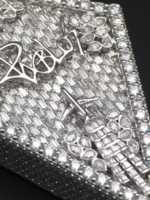 Pendentif personnalisé de 3 pouces avec nom, en argent 925 plaqué rhodium, serti de diamants de laboratoire multi-coupes, style hip-hop géométrique glacé