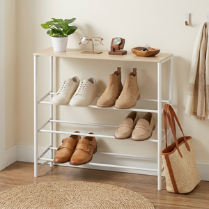 Zapatero moderno de 3 niveles con superficie de madera, diseño independiente que ahorra espacio para la entrada, mueble para el hogar. - Product Image 1