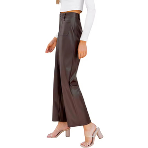 Pantalon large orange taille haute coupe ample couleur unie avec bande latérale décontracté longueur totale tissé - Product Image 6