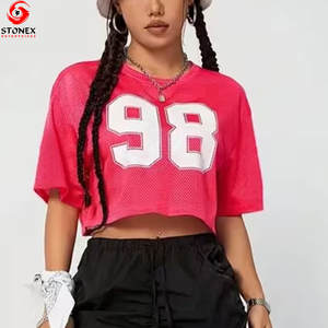 T-shirt court en maille pour femme, style sport, écologique, de haute qualité, avec logo personnalisé, tissu respirant pour l'été – Vente en gros - Product Image 1