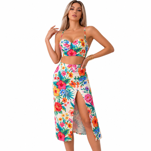 <b>Women</b> Floral Two Piece Swimwear Set with Matching <b>Skirt</b> Custom Bikini Beachwear Wholesale Manufacturer OEM Service - Product Image 1