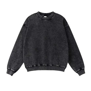 Sweat-shirt à col rond noir délavé pour homme, 100 % coton molletonné, coupe classique, pull décontracté pour l'hiver, imprimé numérique, manches longues - Product Image 1