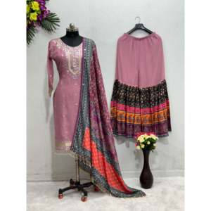 Vêtements de soirée fantaisie pour femmes Top Plazzo Dupatta Set - Product Image 2