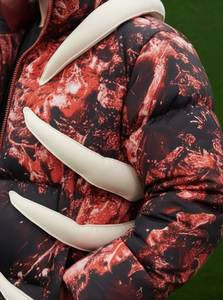 Veste matelassée à capuche pour homme avec motif imprimé 3D, couleur rouge et noir, coupe-vent, streetwear, style anglais, doublure en sherpa - Product Image 4