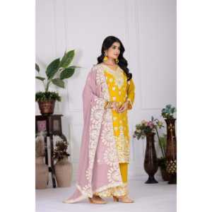 Conjunto de traje de fiesta para mujer de diseñador con hermoso atuendo Dupatta Top-Bottom - Product Image 6