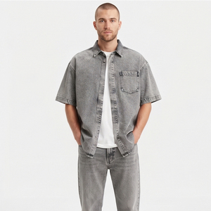 Chemise en jean respirante vintage américaine pour homme, style streetwear, manches courtes, poche poitrine, haute qualité - Product Image 3
