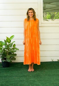 ¡Vestido Maxi personalizado Tie Dye con patrón sólido Estilo lindo Cintura tejida Mangas largas dulces Exportadores de vacaciones de alta calidad! - Product Image 2