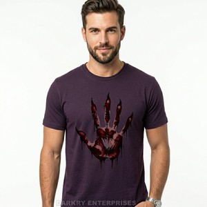 T-shirt graphique personnalisé violet pour homme, imprimé main ensanglantée, streetwear, t-shirt en coton, impression sérigraphique de haute qualité, vêtements de mode masculine - Product Image 1