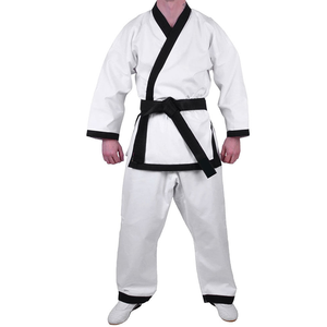 Uniforme de Taekwondo pour Hommes 100% Coton Blanc avec Bordure Noire Vêtement d'Arts Martiaux Durable pour Adultes Coupe Classique En Stock - Product Image 2