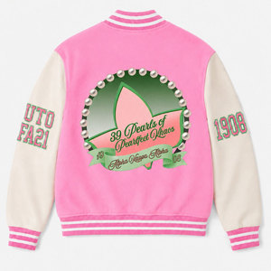 Alfa |   Kapa |   Chaqueta Universitaria Alpha Sorority Rosa Crema con Bordado de Letras Griegas, Estilo Preppy, Chaqueta para Mujer AKA - Product Image 2