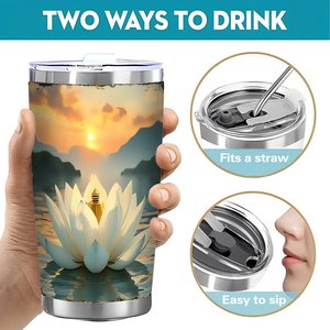 Vaso de Acero Inoxidable de 20oz con Doble Pared Aislada y Diseño de Atardecer de Loto para Uso Diario - Product Image 5