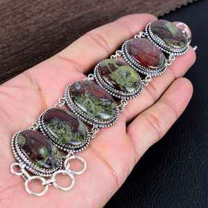 Dragon Blood Jasper <b>Bracelet</b> 925 Sterling <b>Silver</b> Plated Boho Handmade Gemstone Jewelry Statement Gift - Product Image 1