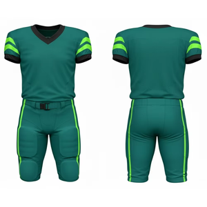 Uniforme de Fútbol Americano Personalizado para Hombre, Color Verde Azulado y Dorado, con Logotipo Personalizado, Impresión por Sublimación, Nombre y Número Personalizados, Fabricante OEM, Venta al Por Mayor - Product Image 1