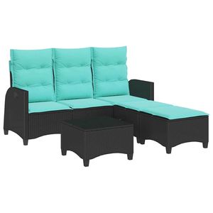 Juego de Sofás de Patio en Forma de L de 3 Piezas, de Ratán Sintético Negro, con Cojines para Uso en Jardín - Product Image 2