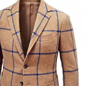 Blazer à carreaux pour homme, revers cranté, simple boutonnage, coupe droite, pour affaires, décontracté, mariage, soirée, motif à carreaux camel - Product Image 3