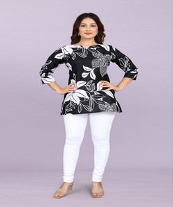 FANCY SLUB COTTON DIGITAL PRINT <b>WORK</b> ONLY TOP 84945 BLACK - Product Image 2