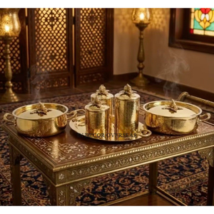 Casseroles de luxe martelées dorées décoratives, pots de conservation avec couvercles en forme de citrouille et plateau de service ovale pour mariage et décoration intérieure - Product Image 5