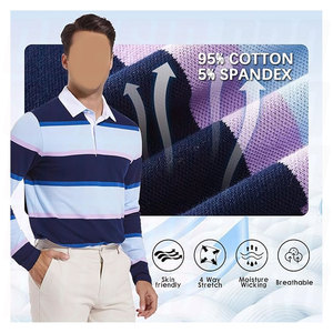 Fabricant de polos à manches longues en coton épais, coupe ample et carrée, rayés, style rugby, avec boutons personnalisés, coloris cyan et marine - Product Image 5