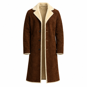 Aussie Edge <b>Men's</b> Brown Genuine <b>Leather</b> <b>Long</b> <b>Coat</b> Turn-down Collar Faux Fur Lining Windproof Winter Casual Streetwear Zipper - Product Image 1