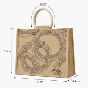 Sac fourre-tout promotionnel imprimé en jute, laminé PP, jute naturel 40x32x15,5 cm, noir, motif gingembre micronésien, logo personnalisé, vente en gros - Product Image 2