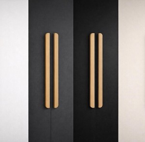 Poignées de meuble minimalistes faites à la main en bois et laiton, forme personnalisée, quincaillerie durable, finition bois naturel, design moderne - Product Image 1
