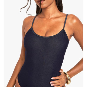 Traje de Baño de Una Pieza para Mujer, Cuello Redondo, Cintura Alta, Elástico, Color Sólido, Ajuste Regular, Tejido de Punto - Product Image 3