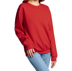 Sweat-shirt unisexe rouge à col rond, 100% coton molletonné, coupe ample, manches longues, couleur unie, décontracté, pour l'automne - Product Image 6