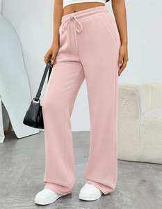 Women Summer Mid-Waist Fleece Drawstring Loose Fit Pockets Elastic Waist 100% Polyester Solid Sweatpants Breathable Features - Product Image 2