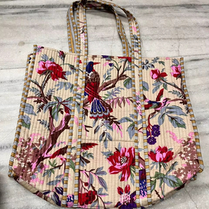 Sac fourre-tout matelassé en coton imprimé, fait main en Inde, lavable, avec fermeture éclair, sac à bandoulière pour femme, été automne, vente en gros - Product Image 1