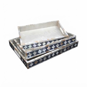 Nueva Bandeja Cuadrada Artesanal con Incrustaciones de Hueso de Camello y Madreperla, con Diseño Floral, para Servir o Decorar Mesas de Centro - Product Image 4