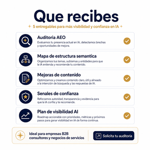 Optimización de Búsqueda con IA AEO para Empresas con Visibilidad en IA, Conversión y Estructura Web Semántica Clara y SEO Mejorado - Product Image 6