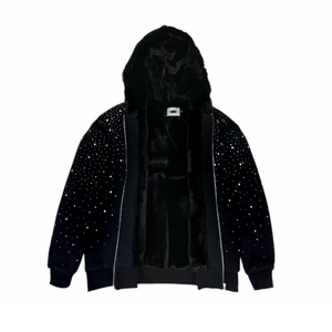 เสื้อฮู้ดซิปผู้ชายประดับเพชรระยิบระยับ สไตล์สตรีทแวร์ ฮู้ดซิปโอเวอร์ไซส์ แฟชั่นเสื้อสเวตเชิ้ต โรงงานผู้ผลิต OEM - Product Image 6