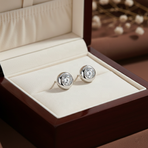 Solid <b>Silver</b> Round Diamond <b>Stud</b> Earrings Trendy IGI Certified Elegant Daily Wear Unisex Fine Jewelry Sparkling Gift Any Occasion - Product Image 2