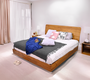 Lit plateforme flottant pratique, confortable, moderne, réglable en hauteur, durable, en teck massif d'Indonésie, taille Queen, pour chambre à coucher - Product Image 3