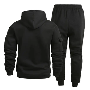 Nouvel ensemble de survêtement noir à capuche pour homme, manches longues, couleur unie, sweat-shirt décontracté et pantalon, coupe régulière, tenue d'automne, ensemble 2 pièces - Product Image 2