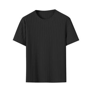 เสื้อยืดคอกลมแขนสั้นผู้ชาย ผ้าถักลายเคเบิ้ล สีพื้น ทรงลำลอง ใส่สบาย ผ้าฝ้าย - Product Image 3