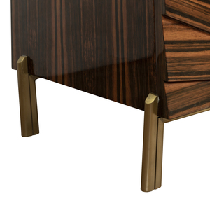 Buffet en bois fait main de style Mid-Century Modern avec pieds en métal à motif soleil couchant – Meuble pour salon et hôtel - Product Image 5