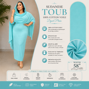 Tissu Toub turquoise |   Voile 100% Coton Teint Uni, Tissu Traditionnel Soudanais pour Femmes, Doux et Fluide, 58 Pouces, Qualité Supérieure - Product Image 5