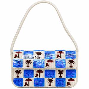 Bolso de mano hecho a mano con solapa y cuentas azules a rayas, lindo bolso de noche para cóctel Martini - Product Image 5