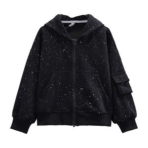 Sudadera con Capucha para Hombre con Acabado Hidrofóbico y Pedrería, Mezcla de Algodón y Poliéster, Repelente a la Humedad, con Cordón Ajustable y Adornos de Cristal - Product Image 1