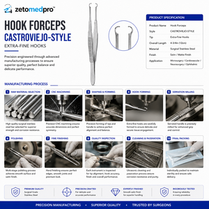 คีมจับตะขอแบบ CASTROVIEJO ขนาดพิเศษ ความยาวรวม 4-3/4 นิ้ว 12 ซม. ZETOMEDPRO - Product Image 6